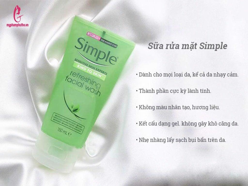 thành phần Sữa rửa mặt dạng gel Simple Kind To Skin Refreshing Facial Wash Gel